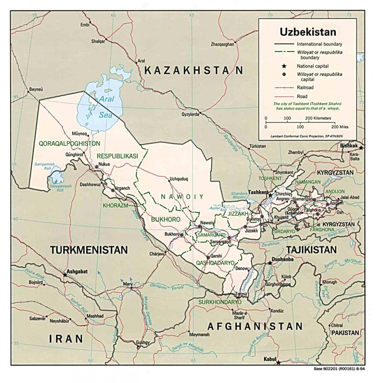 ramani ya nchi jirani ya Uzbekistan